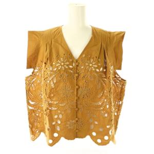 ブラウス フレンチスリーブ 半袖 レース コットン S 辛子色 /NR OS