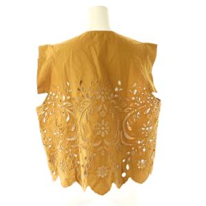 three dots ブラウス フレンチスリーブ 半袖 レース コットン S 辛子色 /NR OS