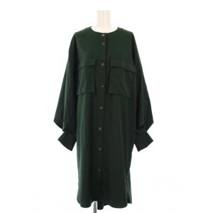シャツワンピース ロング 長袖 ノーカラー F 緑 522060400101-01 /KH