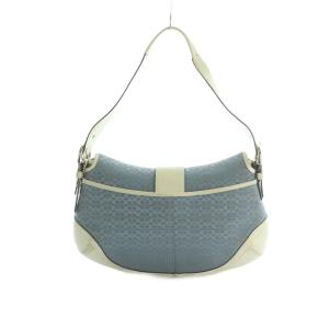 COACH ハンドバッグ シグネチャー柄 バイカラー 水色 ライトブルー ホワイト 白 6808 /MI