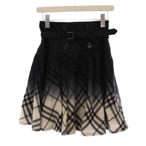 フレアスカート ミニ チェック グラデーション ラメ 36 黒 白 FXF62-741-09 /KH