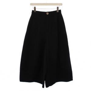 FINE WOOL ギャバワイドパンツ タック ジップフライ ウール 無地 ワンカラー 38 黒 ブラック