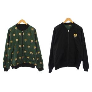 ブルゾン ジャケット アウター ショート丈 ジップアップ リバーシブル 刺繍 M 黒 ブラック 緑 グリーン