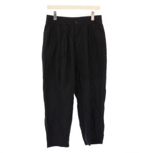 スラックスパンツ イージー タック ジップフライ シルク混 ワンカラー 46 黒 ブラック /BB
