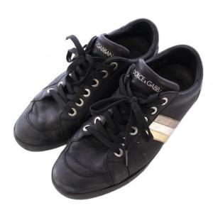 DOLCE&GABBANA ローカットスニーカー シューズ レザー ロゴ 7.5 黒 ブラック /BB