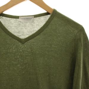 JOHN SMEDLEY ニット カットソー 薄手 Vネック 長袖 S 緑 グリーン /HN