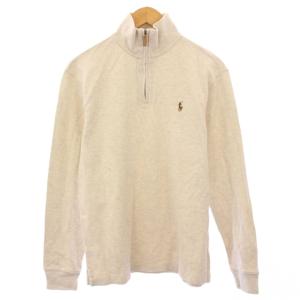 トレーナー スウェット 長袖 ハイネック ハーフジップ ロゴ ワンポイント S アイボリー /BB