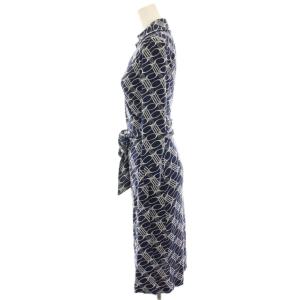 DIANE von FURSTENBERG ラップワンピース ひざ丈 総柄 絹 シルク 七分袖 2 紺 ネイビー 404-140004 /HN