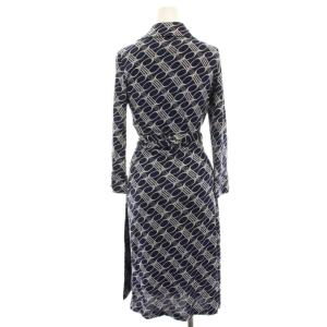 DIANE von FURSTENBERG ラップワンピース ひざ丈 総柄 絹 シルク 七分袖 2 紺 ネイビー 404-140004 /HN