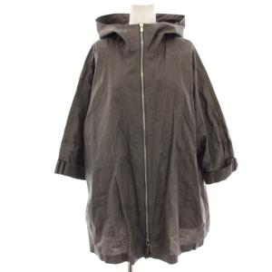 チンツリネンフーデッドコート 麻 ミドル ジップアップ フード 36 チャコールグレー 23-08-21-08201