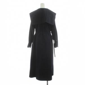 ADORE コットンストレッチブロードワンピース フレア ロング マキシ 長袖 ビックカラー ベルト付き 36 紺