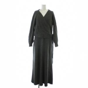 ニットセットアップ スカート ウール F グレー ラップデザイン ロング丈 /AP