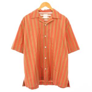 23SS クラシックストライプオープンカラーシャツ カジュアル 半袖 総柄 M 茶 ブラウン 赤 レッド