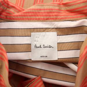 PAUL SMITH 23SS クラシックストライプオープンカラーシャツ カジュアル 半袖 総柄 M 茶 ブラウン 赤 レッド