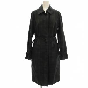 ステンカラーコート チェック柄 ポリエステル ロング 9 黒 ブラック FDC85-451-09 /G
