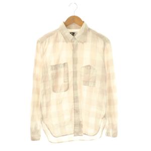 シャツ 長袖 前開き チェック コットン S 白 ライトベージュ /NR