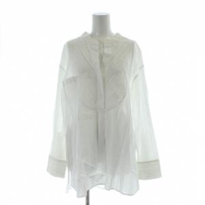 ブラウス M 白 ホワイト スタンドカラー ストライプ柄 長袖 /AP