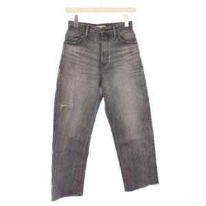 金子綾 クロップドデニムパンツ ジーンズ ジップフライ カットオフ ダメージ加工 W24 グレー 57131502