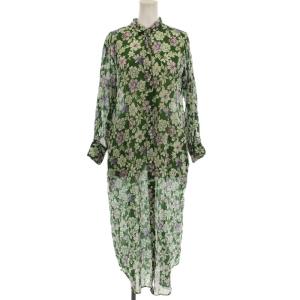 花柄 シャツワンピース ロング 長袖 S 緑 グリーン 010491714 /G37