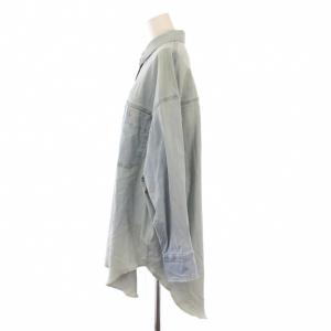 Spick&Span 24SS ブリーチデニムルーズシャツ ブラウス 長袖 レギュラーカラー ストレッチ 無地 F 水色 ライトブルー