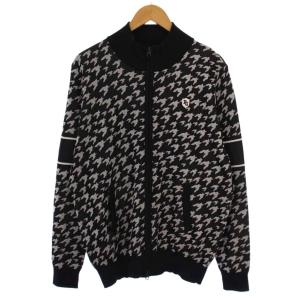 フルジップニットジャケット 千鳥格子 6 黒 白 /BM
