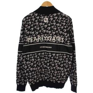 PEARLY GATES フルジップニットジャケット 千鳥格子 6 黒 白 /BM