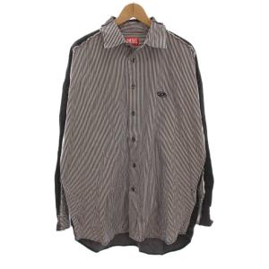 S-WARH-STRIPE シャツ ストライプ 切替 長袖 48 白 黒 /YM