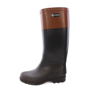 エイグランティーヌカラーブロック 長靴 レインブーツ ロング ローヒール ロゴ バイカラー 39 黒 ブラック