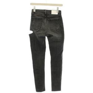 GYDA 25SS ミドルウエスト SIDE RIPPED スキニー デニムパンツ ダメージ加工 M 黒 ブラック