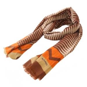 ストール フリンジ ロゴ カシミヤ 総柄 茶 ブラウン タグ付き /BB