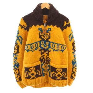 ニットジャケット アウター ショート丈 ショールカラー ジップアップ 編み込み 総柄 ウール オレンジ