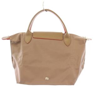 Longchamp ル プリアージュ トートバッグ ハンドバッグ ナイロン レザー ロゴ 刺繍 ワンポイント バイカラー グレージュ