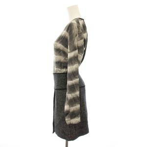 class roberto cavalli ワンピース ひざ丈 長袖 ドッキング 総柄 I40 グレー 黒 ブラック 10ICD212V384 T1963