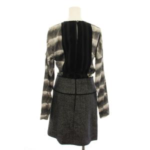 class roberto cavalli ワンピース ひざ丈 長袖 ドッキング 総柄 I40 グレー 黒 ブラック 10ICD212V384 T1963