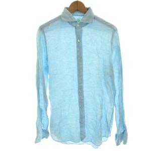 カジュアルシャツ 長袖 麻 リネン M 水色 ライトブルー 13050310006310 /HN