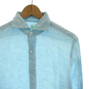 Finamore カジュアルシャツ 長袖 麻 リネン M 水色 ライトブルー 13050310006310 /HN