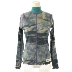 ニット カットソー 長袖 総柄 ハイネック コットン S グレー マルチカラー /NR