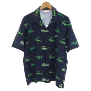 ストレッチゴルフオープンネックシャツ 半袖 M L ネイビー ワニ柄 総柄 CH5619 /YM