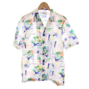 リゾートプリント総柄シャツ 半袖 M 白 マルチカラー /YM