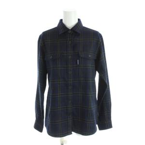 シャツ ブラウス 長袖 ウール M 紺 ネイビー チェック柄 /AP