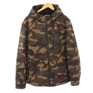 ソフトシェルフードフルジップジャケット 中綿 アウター ショート丈 ジップアップ カモフラ 迷彩柄 XL