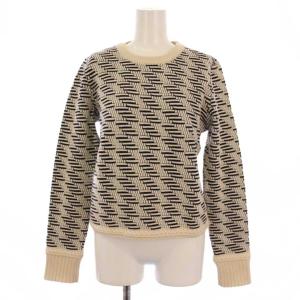 ニット セーター 長袖 クルーネック 総柄 ウール S/P ベージュ 黒 /BM