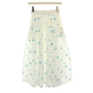 フラワー刺繍ロングスカート フレア イージー タグ付き 花柄 F 白 ホワイト 水色 ライトブルー 22010404