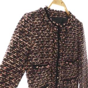 ANAYI ノーカラージャケット ツイード アウター ウール 36 黒 ピンク /NR OS