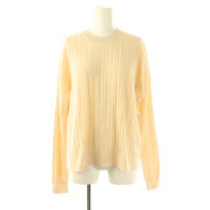 ニット カットソー プルオーバー 長袖 薄手 リブ クルーネック S ベージュ /CX