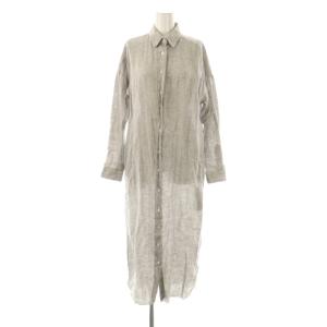  ワンピース ロング 長袖 前開き リネン 40 グレー /NR