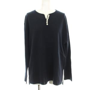 ニット 長袖 ウール 38 黒 ブラック パール装飾 /JP