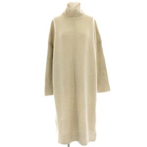 ニットワンピース ひざ丈 長袖 ウール リブ切替 ベージュ /HN