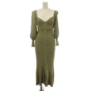 ワンピース F グリーン 長袖 ロング丈 リブニット スクエアネック /JP