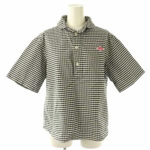 シャツ 半袖 ハーフボタン プルオーバー チェック コットン 34 黒 白 /NR